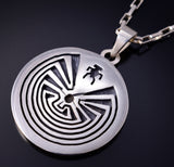 Silver Hopi Handmade Man in the Maze Pendant by Gerald Lomaventema 5H25R
