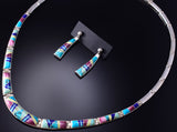 Silver Multistone Navajo Inlay Necklace & Earring Set Evangeline Sherman 6G29Z