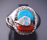 Size 6-1/2 Silver & Turquoise w' Coral Zuni Effie C. Snake Ring 4A12J