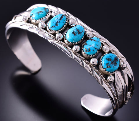 Silver & Sleeping Beauty Turquoise Navajo Bracelet by Davey Morgan 4A19D