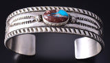 Silver & Bisbee Turquoise Navajo Handstamped Bracelet by Erick Begay 5H01F
