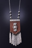 Silver & Leather Navajo Handmade Concho Necklace by Betta Lee 3K31Z