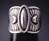 Size 9 Silver Navajo Handstamped Concho Ring by Derrick Gordon 4C31R