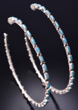 Silver & Turquoise Zuni Made Statement Hoop Earrings Alvin Aurelia Hughte 6D27Z