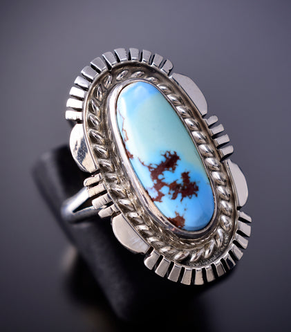 Size 5-1/2 Navajo Silver and Golden Hills Turquoise Ring by Norvin Johnson 6K27W