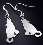 Silver Navajo Handmade Howling Wolf Earrings by Robert Gene 5G22W