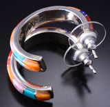Large Inlay Hoop Earring by Navajo Aldora Henry 6K02U