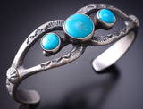 Navajo Sandcast Bracelet with Kingman Turquoise by Kevin Billah 6K28O