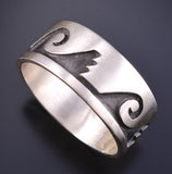 Size 10-3/4 Silver Navajo Handmade Water Flow Ring by Lester Gene 5L25W