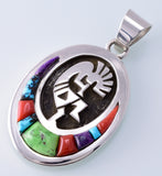 Silver & Turquoise Multistone Navajo Inlay Kokopelli Pendant by Erick Begay 3H20K