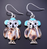 Silver & Turquoise Multistone Zuni Inlay Owl Earrings by Regina Kallestewa 3H02H