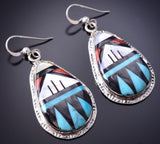 Silver Multistone Zuni Inlay Dangle Earrings by Leslie & Gladys Lamy 6D07M