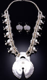 Silver & Turquoise Navajo Squash Blossom Necklace Earring Set Kyle Wilson 6H06Q