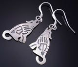 Silver Navajo Handmade Howling Wolf Earrings by Robert Gene 5G22W