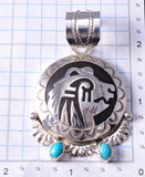 Silver & Kingman Turquoise Strong Bear Navajo Pendant by Alonzo Mariano 5L13C