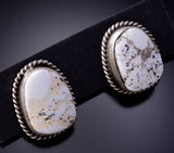 Silver & White Buffalo Turquoise Navajo Handmade Earrings by Elouise Kee 6J31P