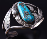 Vintage Silver & Turquoise Feathers Navajo Open-Faced Bracelet signed DW 5J29Y