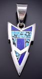 Vintage Silver & Turquoise Lapis Navajo Inlay Arrowhead Pendant Ray Tracey 6D28G