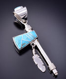 Reversible Silver Multistone Navajo Inlay Tomahawk Pendant by TSF 3L07X