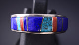 Size 9 Silver & Turquoise Multistone Navajo Inlay Ring by Orlinda James 5L07K