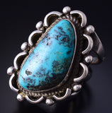 Vintage Size 8 Silver & Turquoise Navajo Handmade Ring 5F10H