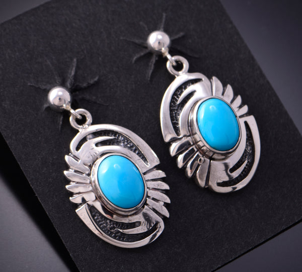 Silver & Turquoise Navajo Basket Design Earrings by Allen Lee 3B10D