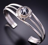 Silver & White Buffalo Turquoise Navajo Bracelet by Jeffrey Nelson 3F10N