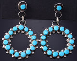 Silver & Turquoise Zuni Petit Point Hoop Earrings by Marlon Quam 5G22L