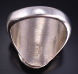 Size 13.5 Silver & Turquoise Zuni Snake Eyes Men's Ring - Effie Calavaza 5L05R