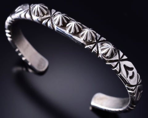 Silver Navajo Handmade Concho Stars Bracelet by Erick Begay 6C01H