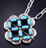 Silver & Turquoise Zuni Handmade Pendant & Brooch signed MK 5L26J