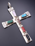 Silver & Turquoise Multistone Zuni Handmade Cross Pendant by Cecilia Iule 6G29D