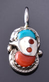 Silver & Turquoise w/ Coral Snake Eyes Zuni Pendant by Effie Calavaza 6G29G