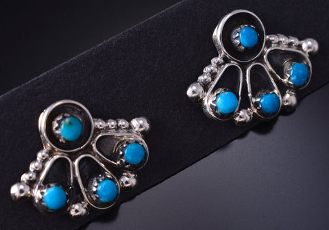 Silver & Turquoise Zuni Petit Point Earrings by Joanne Cheama 5G18G