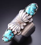 Vintage Size 9-1/4 Silver & Turquoise Navajo Handmade Ring 6D28K