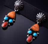 Silver & Turquoise Multistone Navajo Handmade Earrings by Derrick Gordon 5F10X