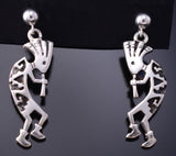 Silver Navajo Overlay Dancing Kokopelli Earrings by Allen Lee 6G29T