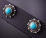 Silver & Turquoise Round Navajo Post Earrings by Robert Martinez 6J30Q