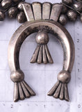 Vintage Silver Navajo Handmade Squash Blossom Necklace by Leonard Benally 6H06Z