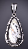 Silver & White Buffalo Turquoise Navajo Handmade Pendant Samuel Yellowhair 6D27G