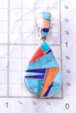 Silver & Turquoise Multistone Navajo Inlay Pendant by TSF 3L08N