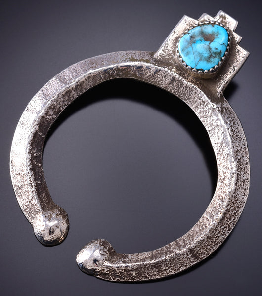 Silver & Turquoise Navajo Tufacast Horseshoe Pendant by Ravis Henry 6H06C