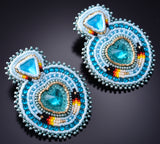 Navajo Handmade Glass Beaded Heart Shield Earrings by Mary Lee 6D22M
