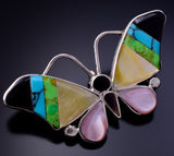Silver Multistone Zuni Inlay Butterfly Pendant/Brooch by Angus Ahiyite 4L20C