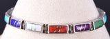 Vintage Silver & Turquoise Multistone Navajo Inlay Link Bracelet 5L17H