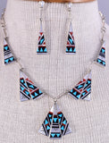 Silver & Turquoise Multistone Zuni Inlay Necklace & Earring Set K.D. Boone 5J29G