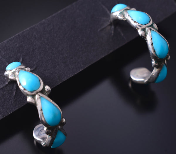 Silver & Turquoise Zuni Inlay Half Hoop Earrings 5F10R
