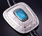 Silver & Turquoise Navajo Handmade Men's Bolo Tie by Wilber Muskett 4D15G