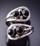 Adjustable Silver & Onyx Navajo Handmade Wrap Ring by Genevieve Francisco 4A12Y