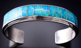 Preowned - Silver & Fire Opal Navajo Inlay Bracelet by Sunburst Handcrafts J23M
